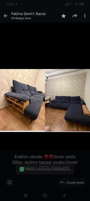 Endirim olundu 🛑🛑Divan satılır 500₼. Açılmır bazası yoxdur.Ünvan
