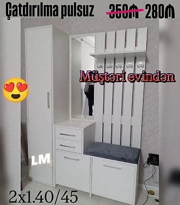 3 d oboy: Dəhliz dolabı Ağ rəngdə dəhliz üçün çoxfunksiyalı mebel dəsti: - Geniş — 1