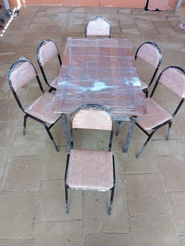 stol stul işlenmiş: Yeni, Dördbucaq masa, 6 stul, Açılmayan, Stullar ilə, Metal, Almaniya — 1