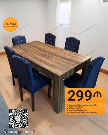 Açılan, Dördbucaq masa, 6 stul