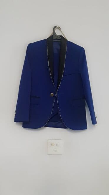 Pencəklər: Kişi dəbli pencəyi - Rəng: parlaq kobalt mavi - Dizayn: qara atlas — 1