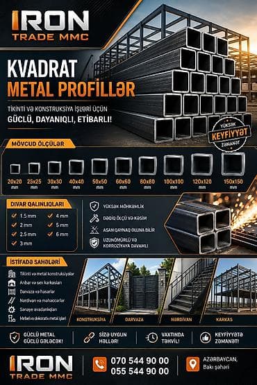 Kvadrat, Dəmir Profil, şveller, Qalınlıq: 3 mm, Yeni, Ünvandan götürmə, Ödənişli çatdırılma, Rayonlara çatdırılma — 6