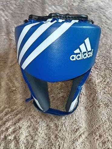 boks torbası: Adidas boks/kikboks baş qoruyucusu - Rəng: mavi, ağ zolaqlı dizayn - — 1