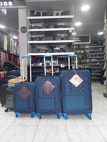 Çamadanlar: 3-lü səfər çamadan dəsti – mavi rəng, yüngül və praktik — 1