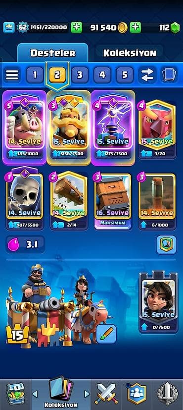elektro akustik gitara: Clash Royale hesabı - Kral səviyyəsi: 62 - Kupa: 11 542+ - Qızıl: 91 — 2