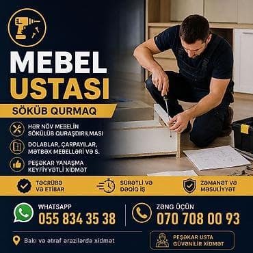 Mebel ustası – söküb-quraşdırma xidməti - Hər növ mebelin (mətbəx lalafo.az -da Mebel ustası – söküb-quraşdırma xidməti - Hər növ mebelin (mətbəx