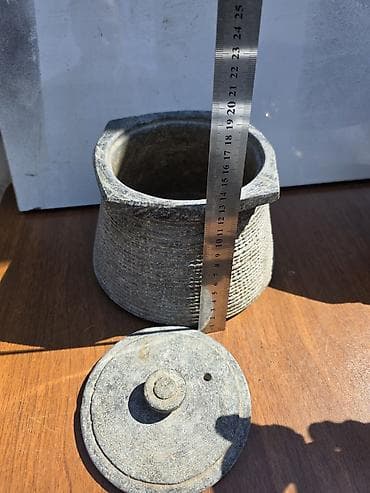 Qapaqlı daş qab (rəqəmli ölçülü) - Material: təbii daş (bərk, sıx — 2