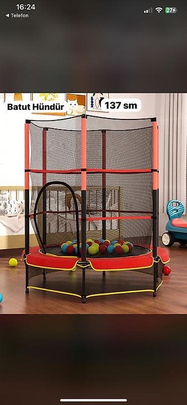 Батуты: Uşaq üçün təhlükəsiz mini batut – 137 sm - Yüksək qoruyucu torla — 1