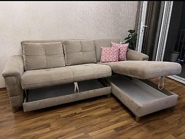 ucuz divanar: L-şəkilli transformasiya olunan divan - Rəng: açıq bej - Forma: sağ — 3