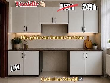 Мебель для дома: Mətbəx mebeli dəsti - Ümumi ölçü: 2 m 25 sm (düz xətt üzrə) - Üst və — 1