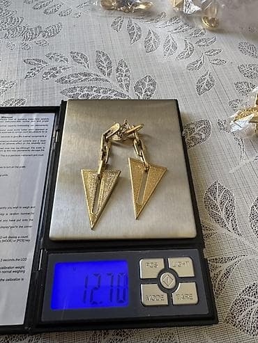 bijuteriya instagram: Qızılı rəngdə asma sırğalar - Dizayn: Üçbucaq formalı asqılar, içində — 1