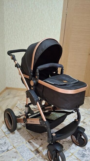 Uşaq geyimi və ayaqqabıları: Uşaq arabası – Belecoo brendi - Rəng: qara, bürünc/şampan tonlu şassi — 1