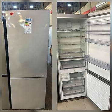 xaladelnik vitrin: Gümüş rəngdə ikiqapılı soyuducu-dondurucu (aşağıda dondurucu, yuxarıda — 1