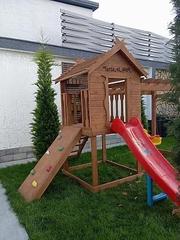 uşağ: Həyətyanı sahələr üçün taxta uşaq oyun kompleksi - Material: təbii — 2