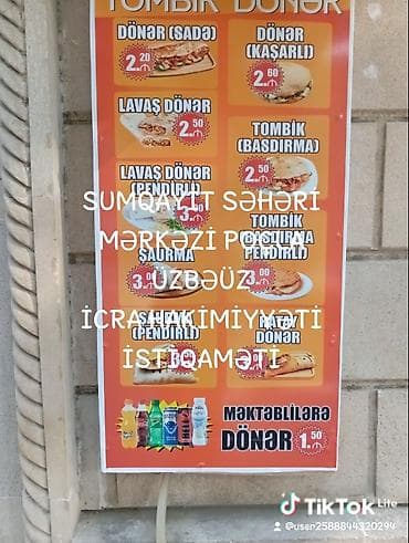 Tombik Dönər – Valeh Usta Menyu: - Dönər (sadə) – 2.20 - Dönər — 2