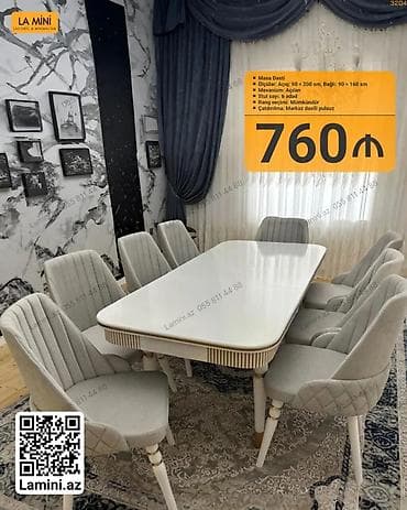 stulla: Qonaq otağı üçün, Açılan, Dördbucaq masa, 6 stul — 1