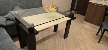 стол с эпоксидной смолой: Кухонный стол, Б/у, Нераскладной, Стекло, Прямоугольный стол — 2