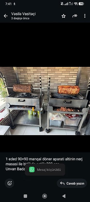 kebab: 1 eded 90×90 manqal döner aparati altinin nerj masasi ile — 1