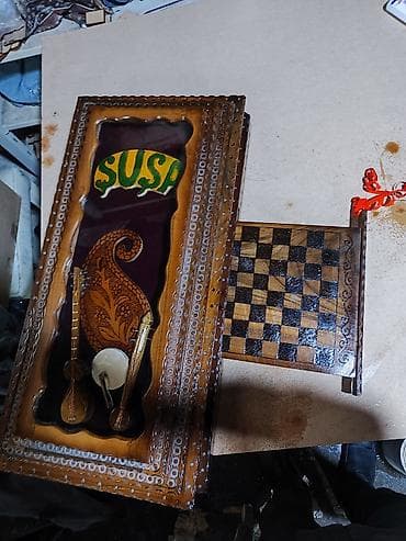 Спортивные игры: Şuşa temalı ağac oyma nərd-şahmat dəsti - Material: təbii qoz — 2