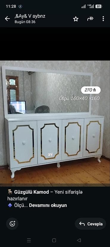 Офисная мебель на заказ: 🪑 *Güzgülü Kamod* – Yeni sifarişlə hazırlanır 🔹 Ölçü: 160× 40 × 160 sm — 1