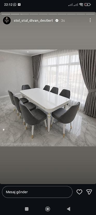 quba mas: Qonaq otağı üçün, Yeni, Açılan, Dördbucaq masa, 6 stul — 1