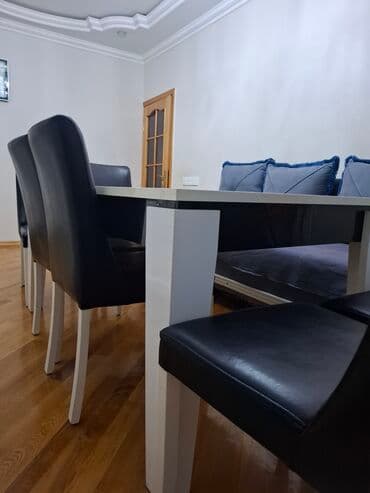 fırlanan stollar: İşlənmiş, Açılan, Dördbucaq masa, 6 stul — 9