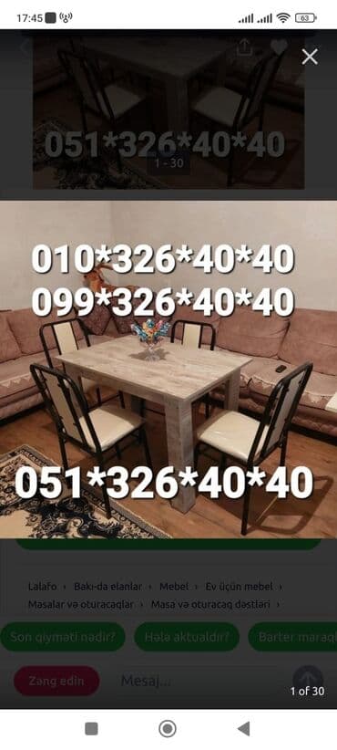 Masa və oturacaq dəstləri: Qonaq otağı üçün, Yeni, Açılan, Dördbucaq masa, 4 stul — 12