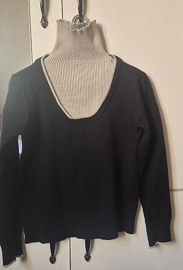 svitir: Qara qadın sviteri - Model: V-yaxa, uzunqol - Rəng: Tünd qara (boz — 4