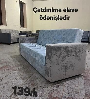 pardalar: Mebel: Yumşaq parça ilə üzlənmiş 3 nəfərlik divan - Rəng: Açıq mavi — 1