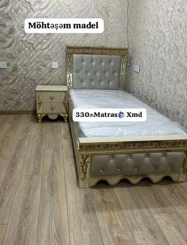 tek matraslar: Новый, Односпальная кровать, Без подьемного механизма, С матрасом, Без выдвижных ящиков — 2