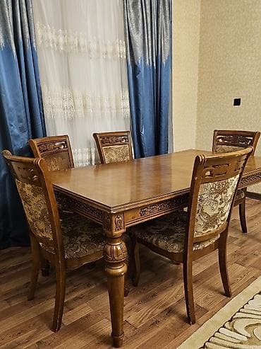 ustol: Klassik üslubda yemək otağı dəsti. 1 ədəd düzbucaqlı stol + 6 ədəd — 1