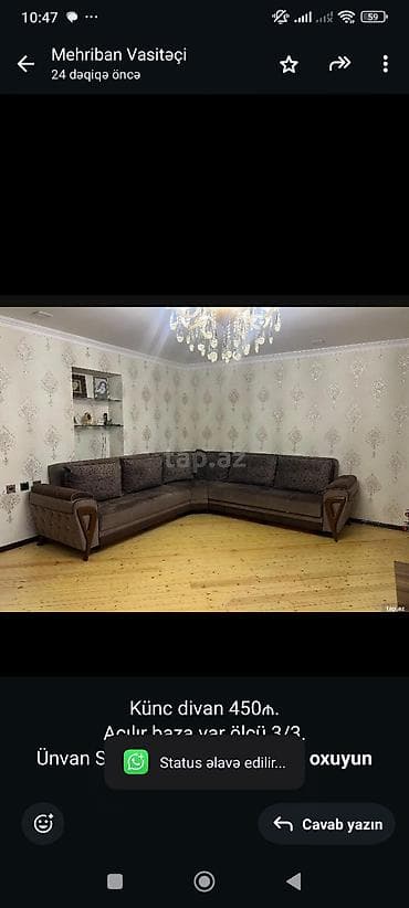 Künc divan 450₼. Açılır baza var ölçü 3/3. Ünvan Sumqayıt (HSY) Mehi
