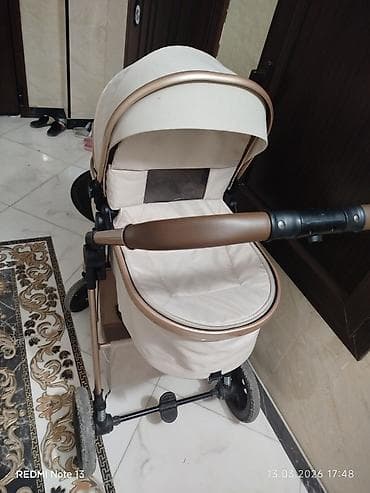 Коляски: Uşaq arabası – bej rəng, qızılı/qartal tərzində metal çərçivə və — 4