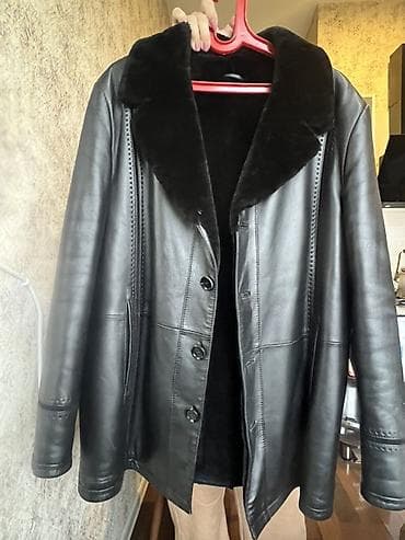 kurta: Kisi üçün qara rəngli təbii dəri kürk (shearling) palto - Material — 1