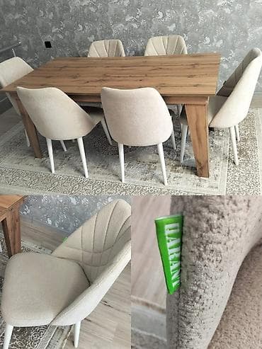 Qonaq otağı üçün, İşlənmiş, Açılmayan, Kvadrat masa, 6 stul