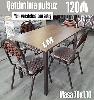 stol stul desti qiymeti: Dördbucaq masa, 4 stul, Açılmayan, Stullar ilə, Metal — 1