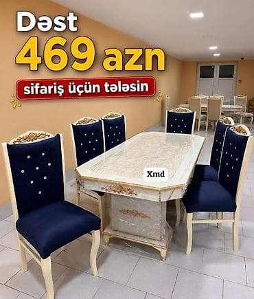 bar oturacagi: Yemək otağı dəsti – masa və 6 stul - Klassik üslubda zərif dizayn — 1