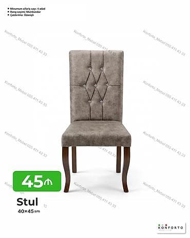 Stul – 40×45 sm - Zərif dizaynlı, hündür bel hissəli yumşaq oturacaq