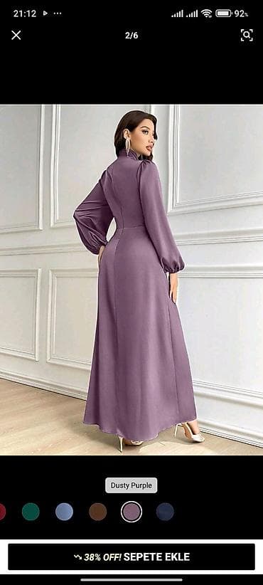 mhm ədəbiyyat pdf 2025: Zərif axşam/gecə libası – Dusty Purple rəng - Uzun, axıcı ətəkli — 2