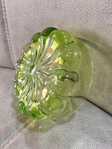 billur qablar: Konfet və ya meyvə qabı. Rəngli şüşə, 60-70-ci illər, 17 sm, ideal — 3