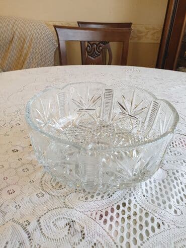 işlenmiş qablar: Xrustal meyvə qabı, əla vəziyyətdədir — 1