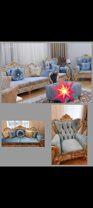 islenmis qablar: İşlənmiş, Klassik divan, 2 kreslo, Bazasız, Açılmayan — 1