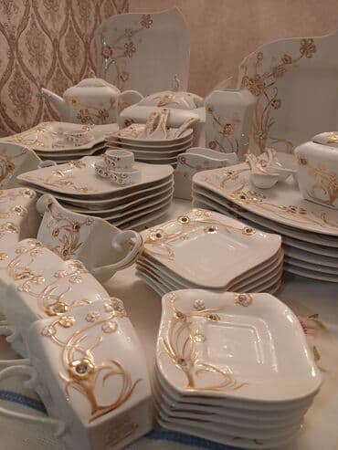 Çay dəstləri və servizlər: Nahar dəsti, rəng - Qızılı, Farfor — 4