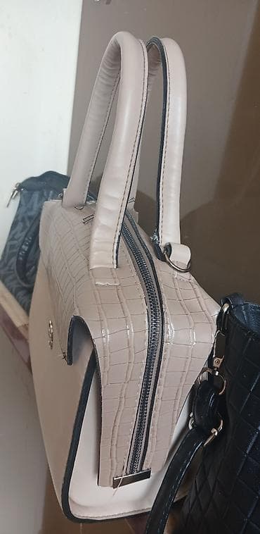 cixollar: Qadın çantaları dəsti – 3 ədəd - Qara parça/eko–dəri qarışığı MK — 2