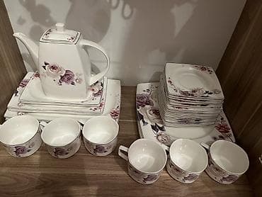 hinduşka əti qiyməti: Çay dəsti, rəng - Ağ, Farfor — 2