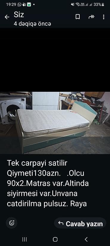 Təknəfərlik çarpayı, Bazasız, Matras ilə, Siyirməli