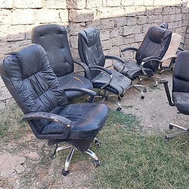 stul ofis: İşlənmiş, Təkərli, Qolları tənzimlənmir, Süni dəri — 7