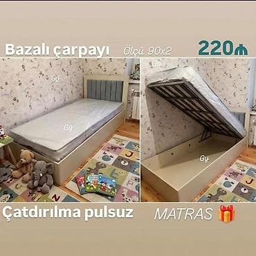 uşaq kiravati: Oğlan və qız üçün, Çarpayı, Bazalı, Matras ilə, Siyirməsiz — 1