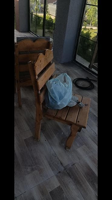 bag ucun divan: Taxta masa və skamya dəsti - Material: tam ağac (taxta lövhələrdən — 4