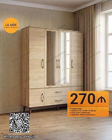 qab dolabi: 4 qapılı dolab – laconic və minimal dizayn - Ölçülər: D 45 × H 200 × — 1